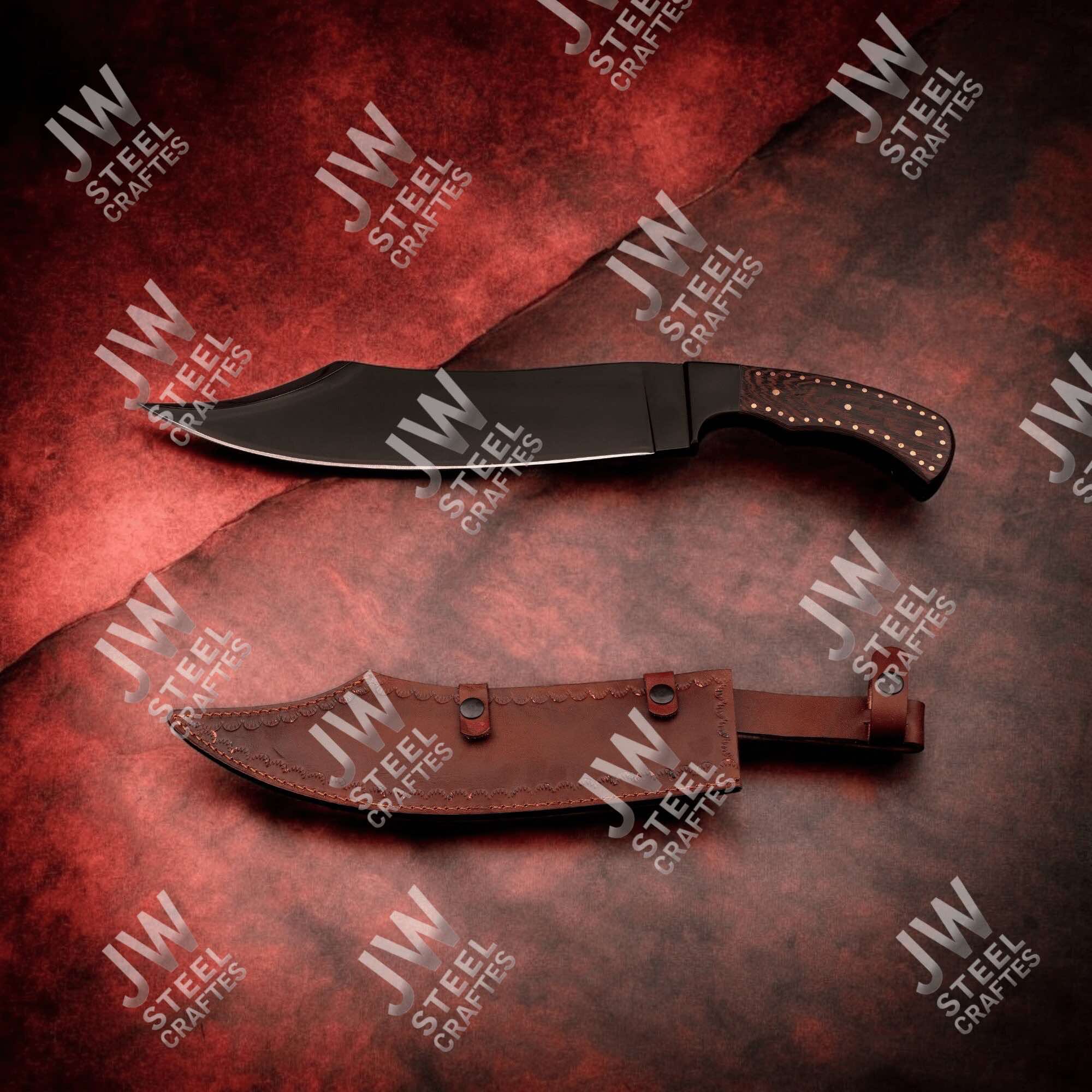 Hand Forged High Carbon Steel Persian-Style Bowie Knife, Upswept Trailing Point Blade, Pakka Wood Handle, JW SteelCrafts