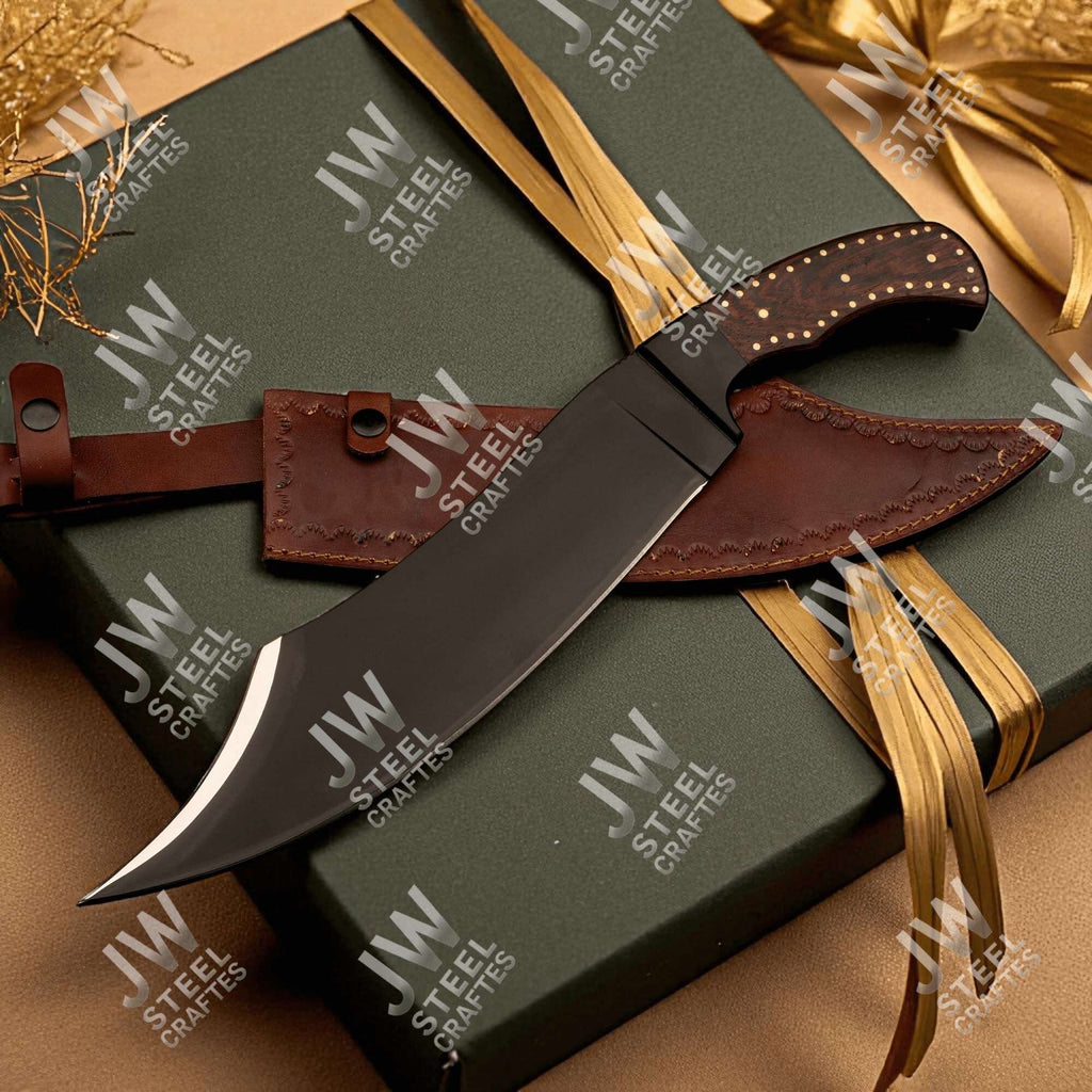 Hand Forged High Carbon Steel Persian-Style Bowie Knife, Upswept Trailing Point Blade, Pakka Wood Handle, JW SteelCrafts
