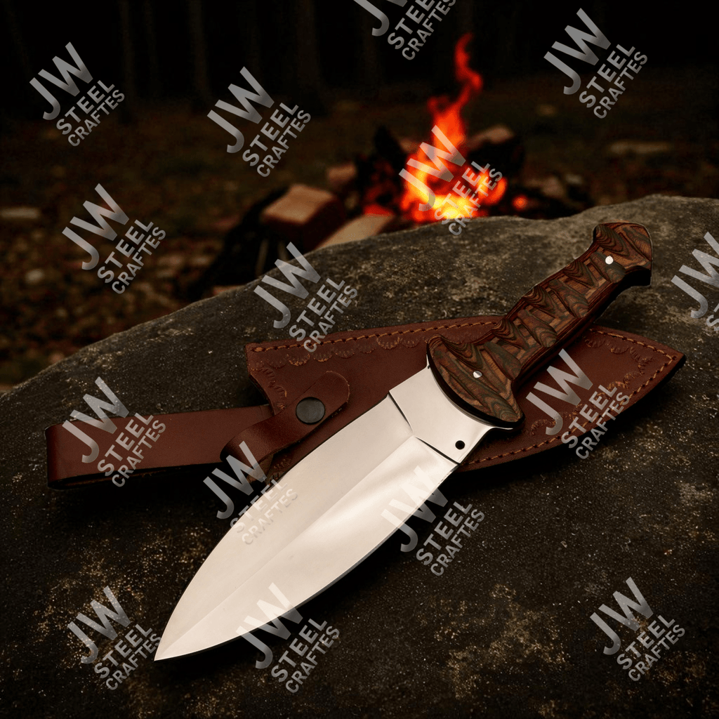 Hand Forged J2 Stainless Steel Boot Knife with Pakka Wood Handle & Leather Sheath | 13.5" Hunting, Camping & Collectible Blade