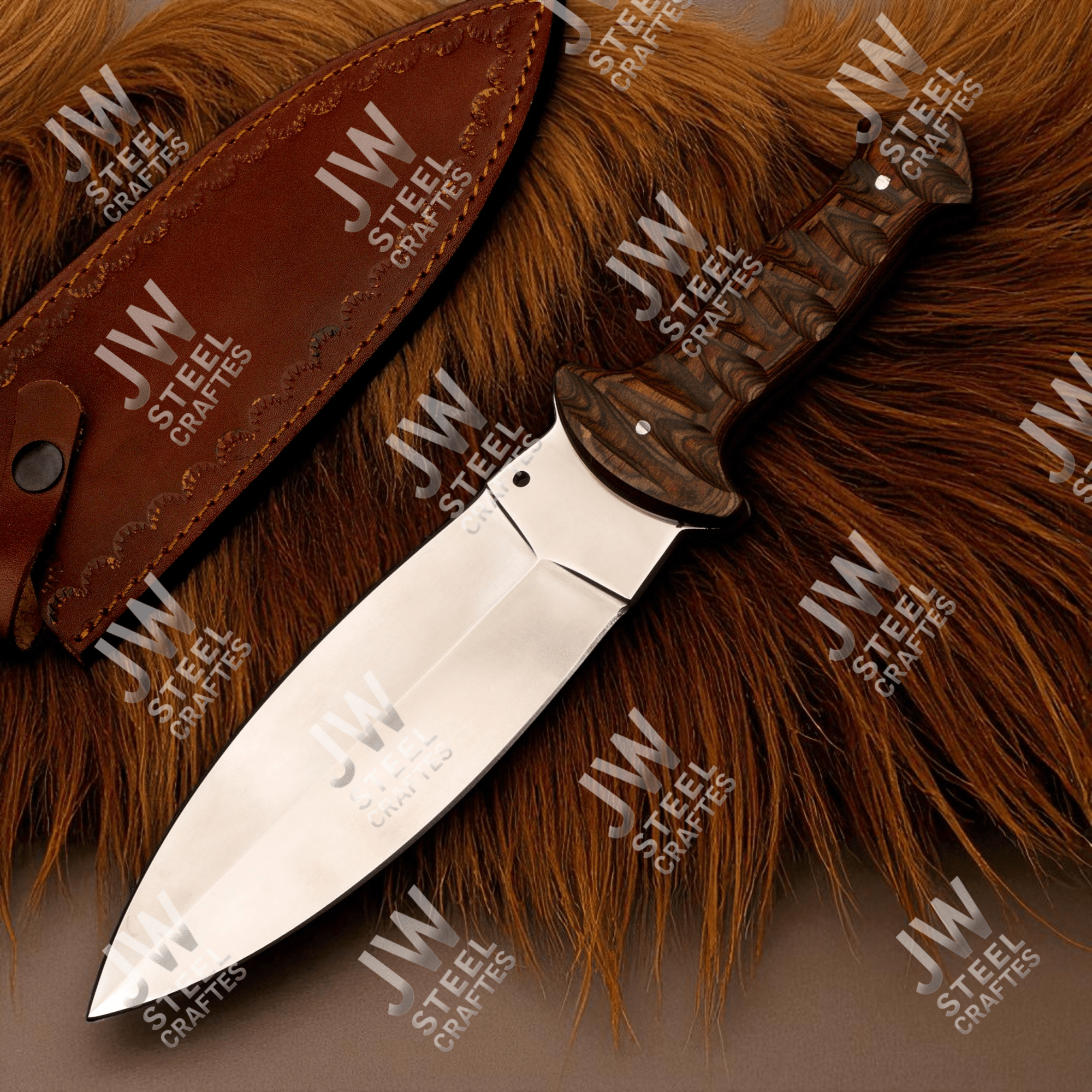 Hand Forged J2 Stainless Steel Boot Knife with Pakka Wood Handle & Leather Sheath | 13.5" Hunting, Camping & Collectible Blade