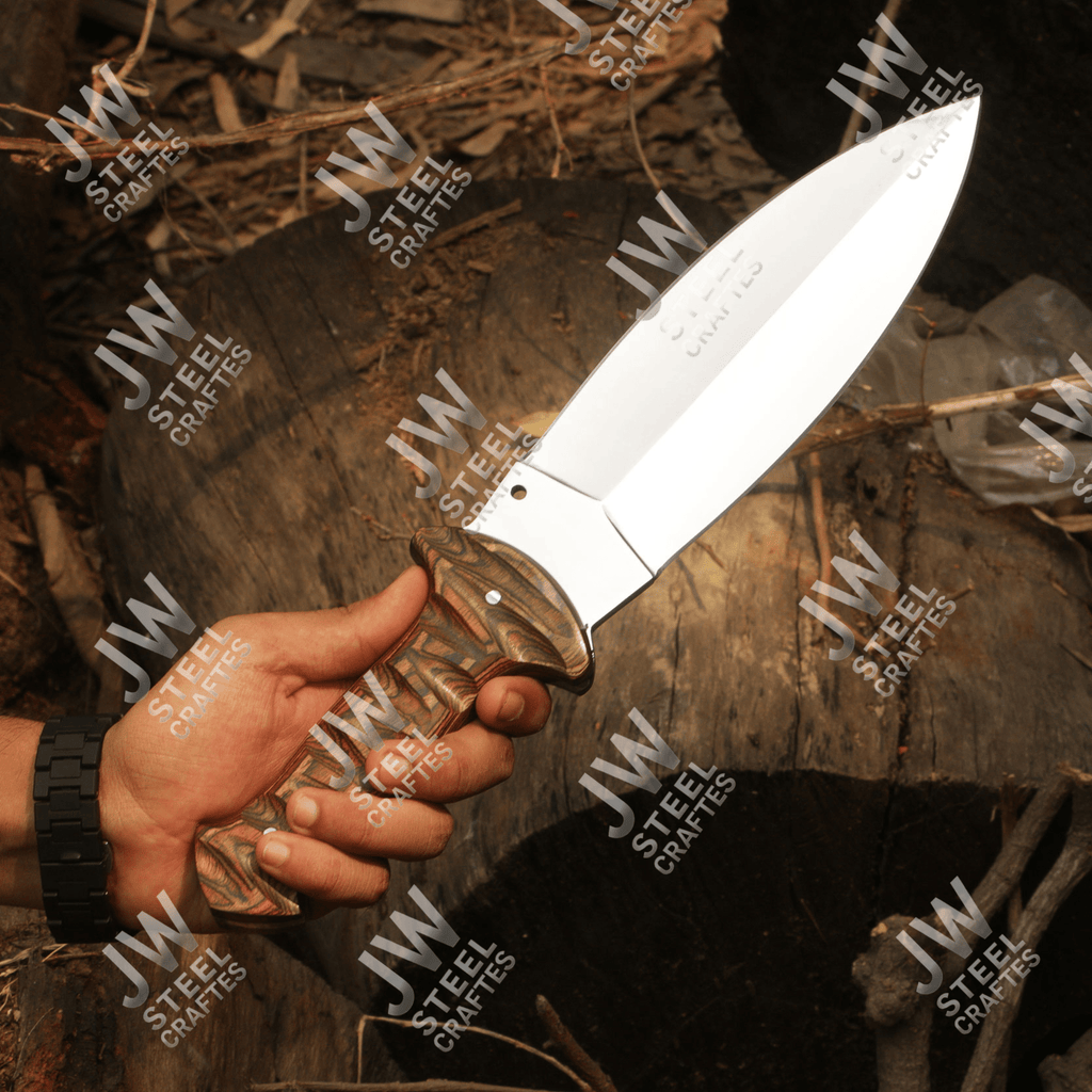 Hand Forged J2 Stainless Steel Boot Knife with Pakka Wood Handle & Leather Sheath | 13.5" Hunting, Camping & Collectible Blade