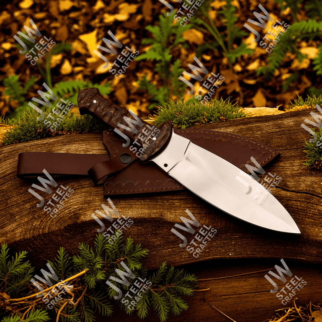 Hand Forged J2 Stainless Steel Boot Knife with Pakka Wood Handle & Leather Sheath | 13.5" Hunting, Camping & Collectible Blade