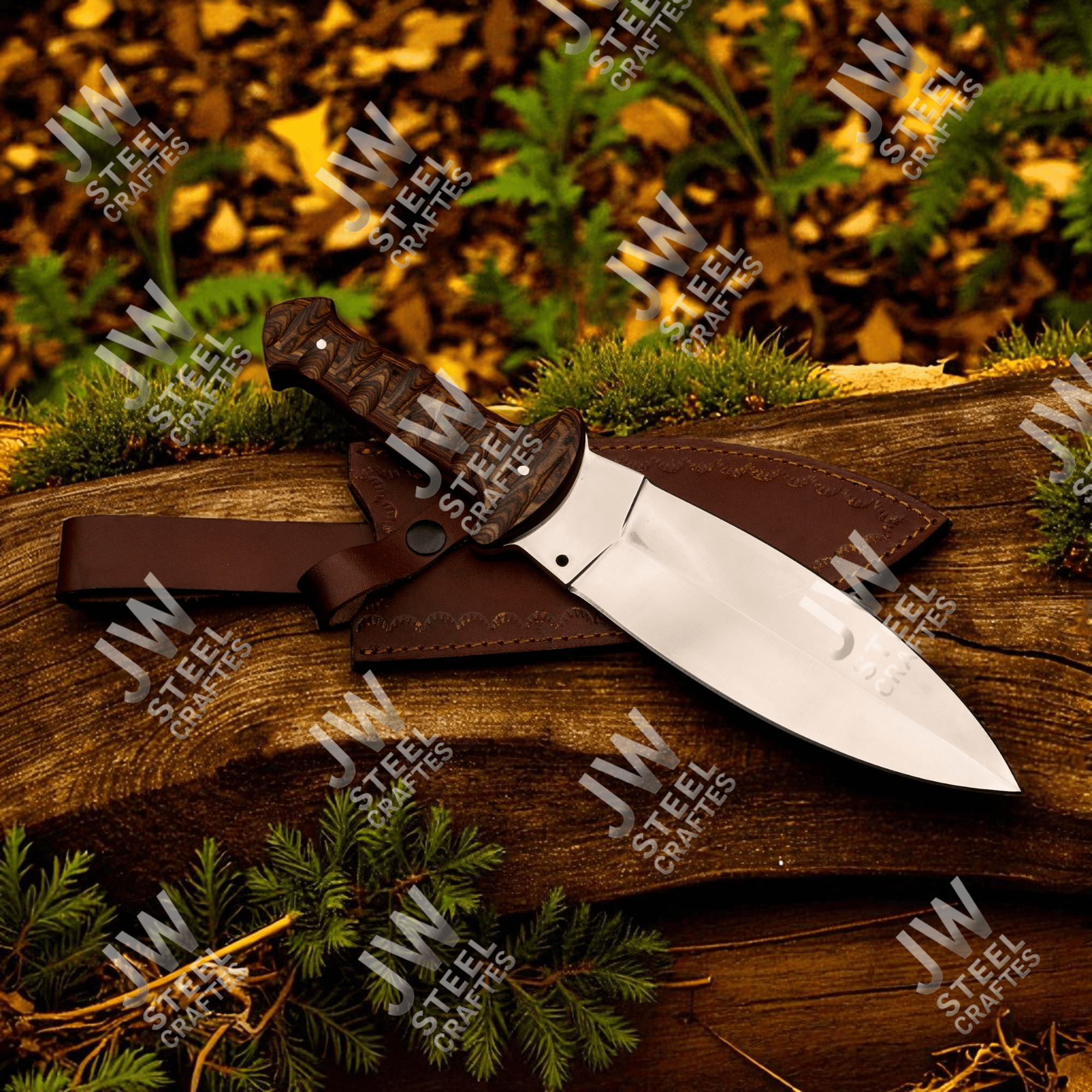 Hand Forged J2 Stainless Steel Boot Knife with Pakka Wood Handle & Leather Sheath | 13.5" Hunting, Camping & Collectible Blade