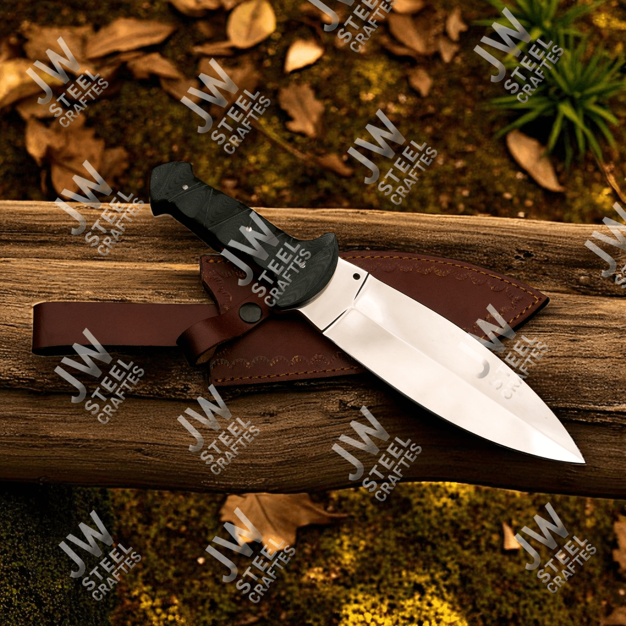 Hand-Forged J2 Stainless Steel Outdoor Utility Knife – Micarta Handle, Leather Sheath
