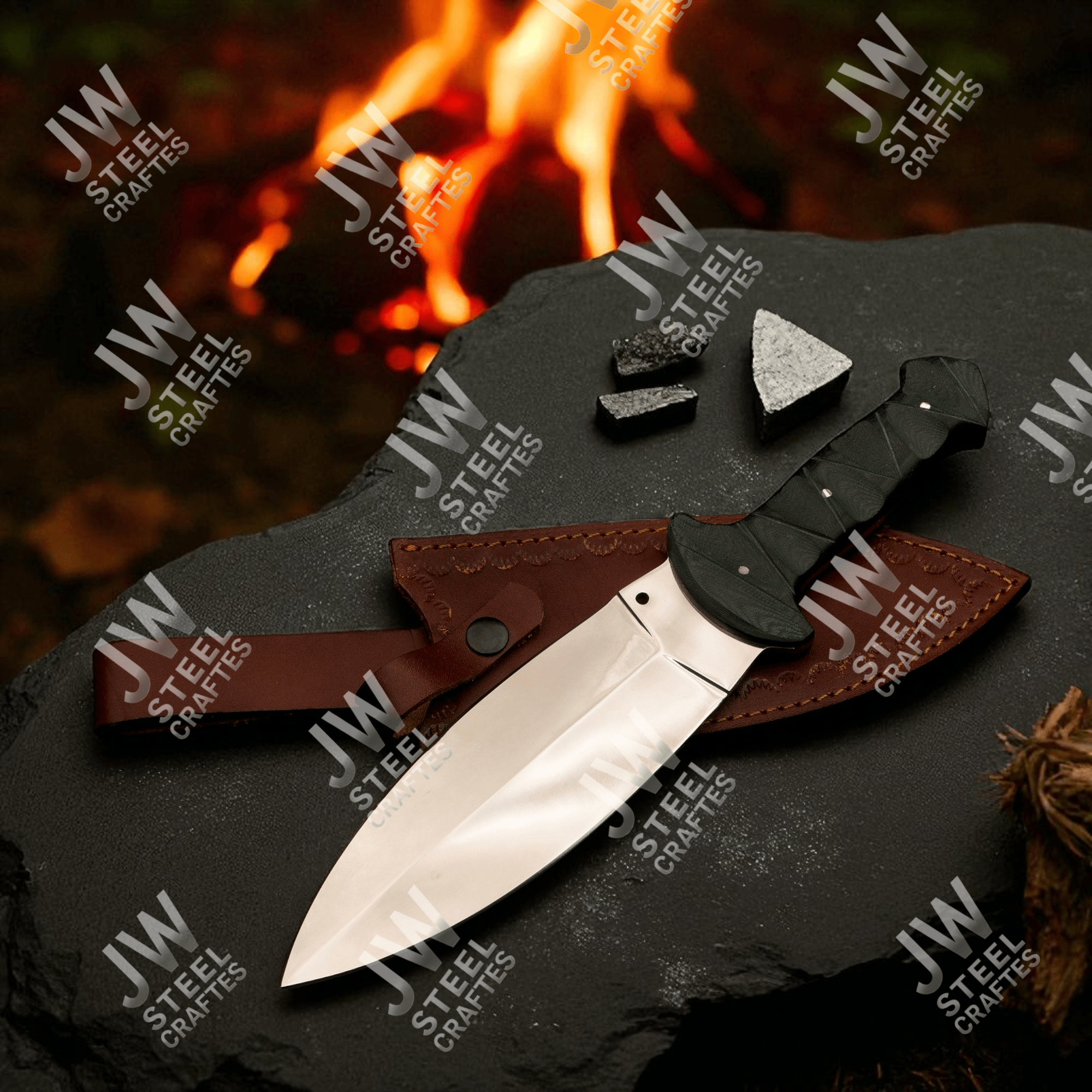 Hand-Forged J2 Stainless Steel Outdoor Utility Knife – Micarta Handle, Leather Sheath