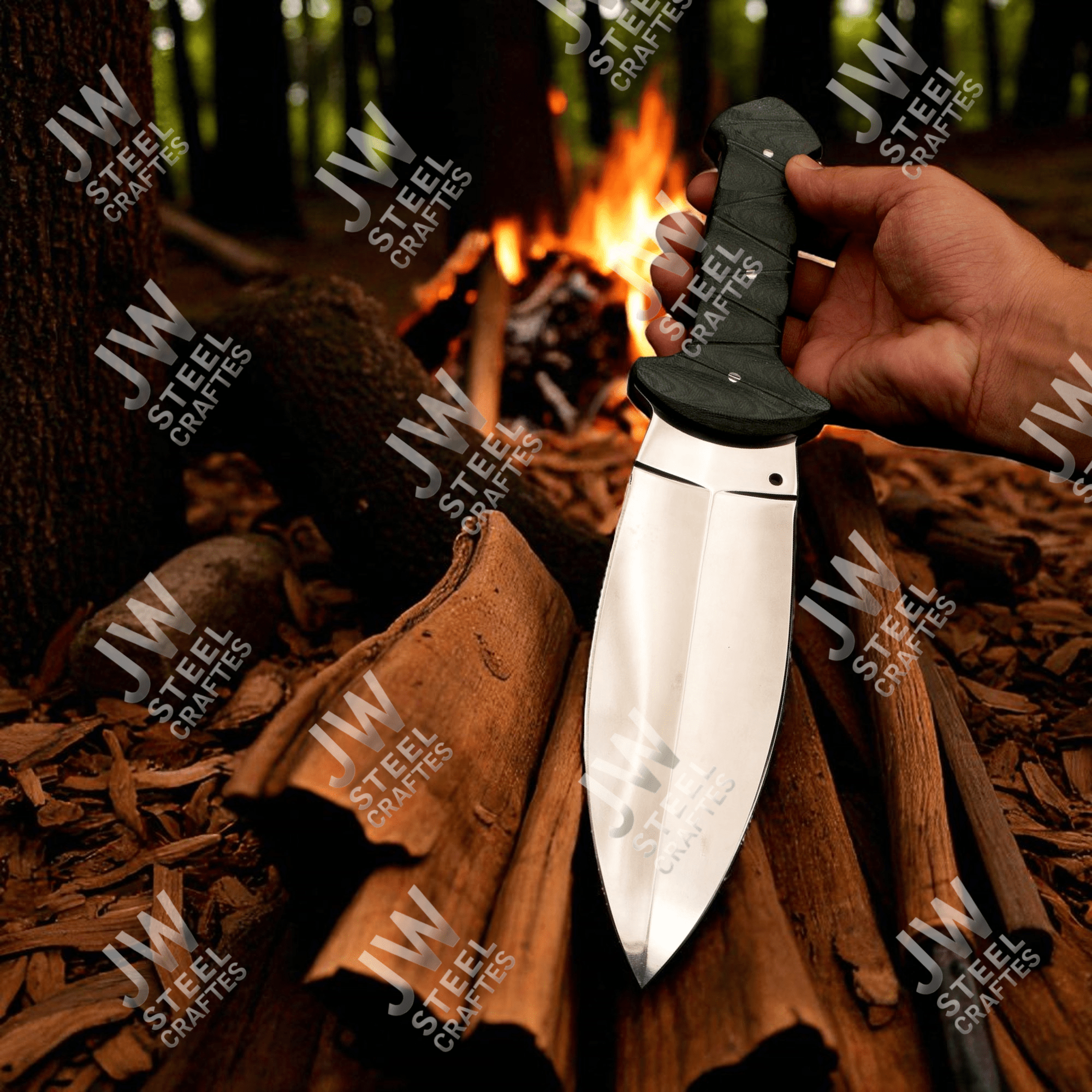 Hand-Forged J2 Stainless Steel Outdoor Utility Knife – Micarta Handle, Leather Sheath