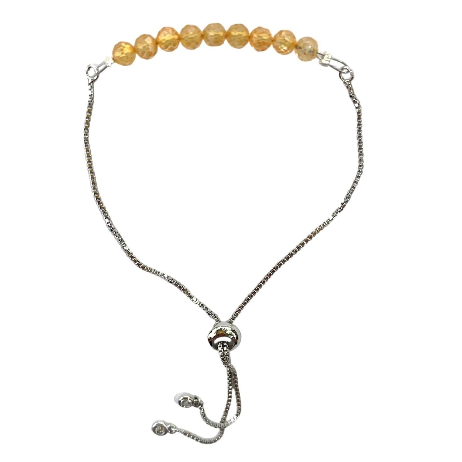 Citrine Bracelet Faceted Round Beads with Adjustable Chain (November)