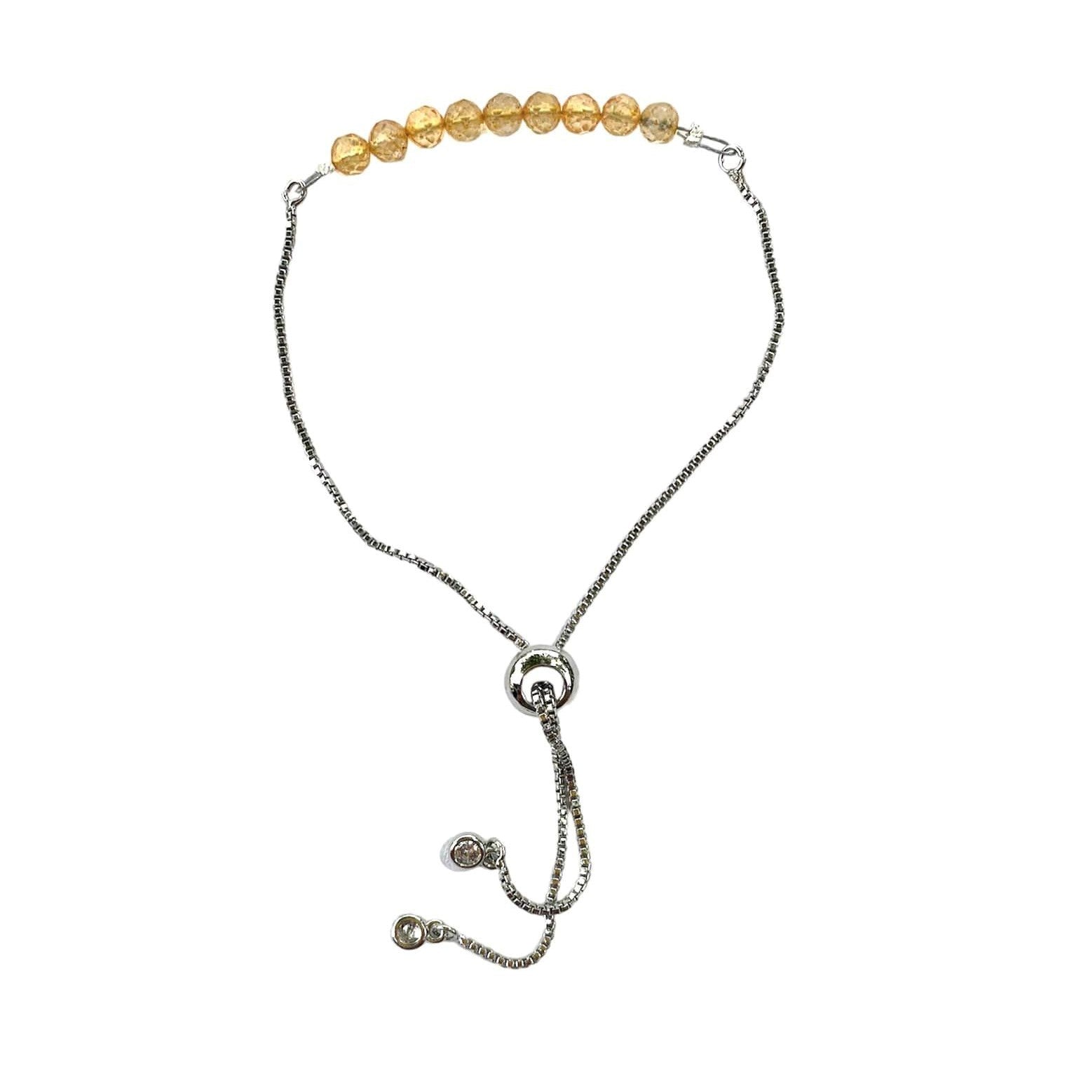 Citrine Bracelet Faceted Round Beads with Adjustable Chain (November)