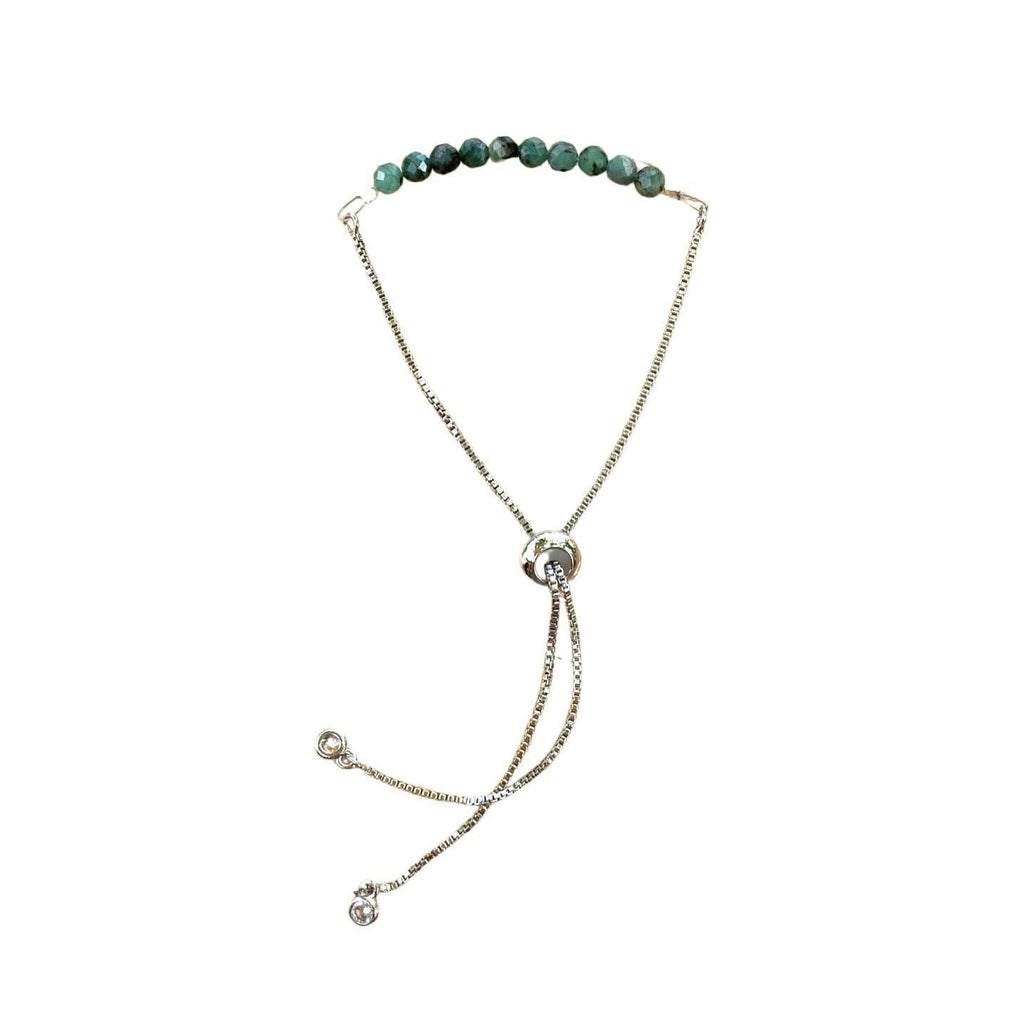Emerald Bracelet Faceted Round Beads with Adjustable Chain (May)