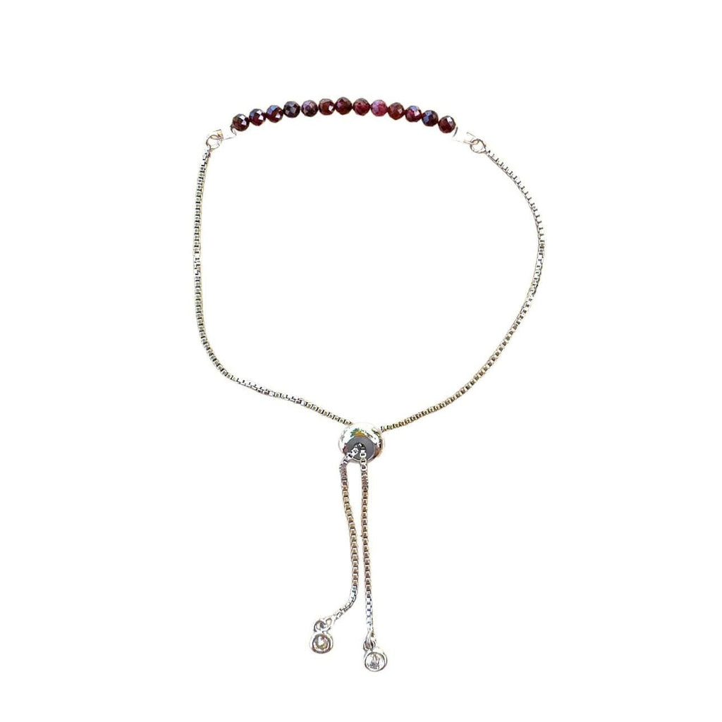 Garnet Bracelet Faceted Round Beads with Adjustable Chain (January)
