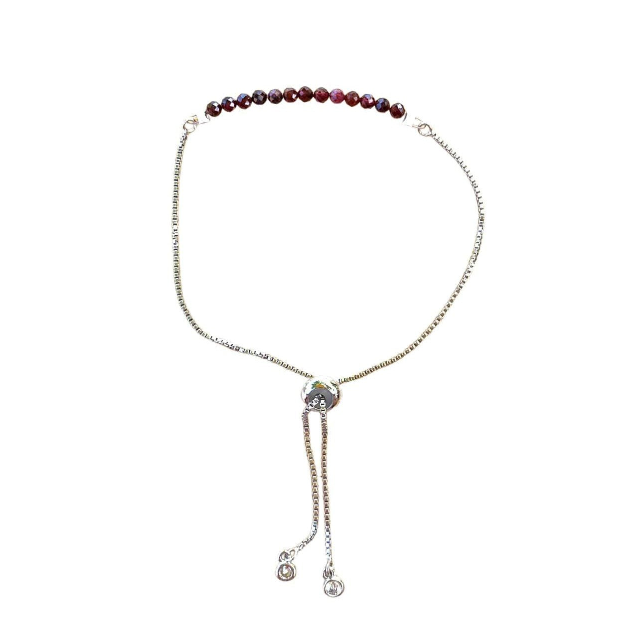 Garnet Bracelet Faceted Round Beads with Adjustable Chain (January)