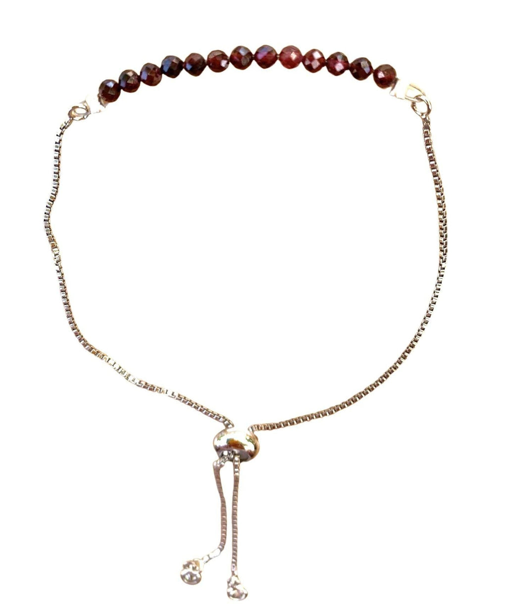 Garnet Bracelet Faceted Round Beads with Adjustable Chain (January)