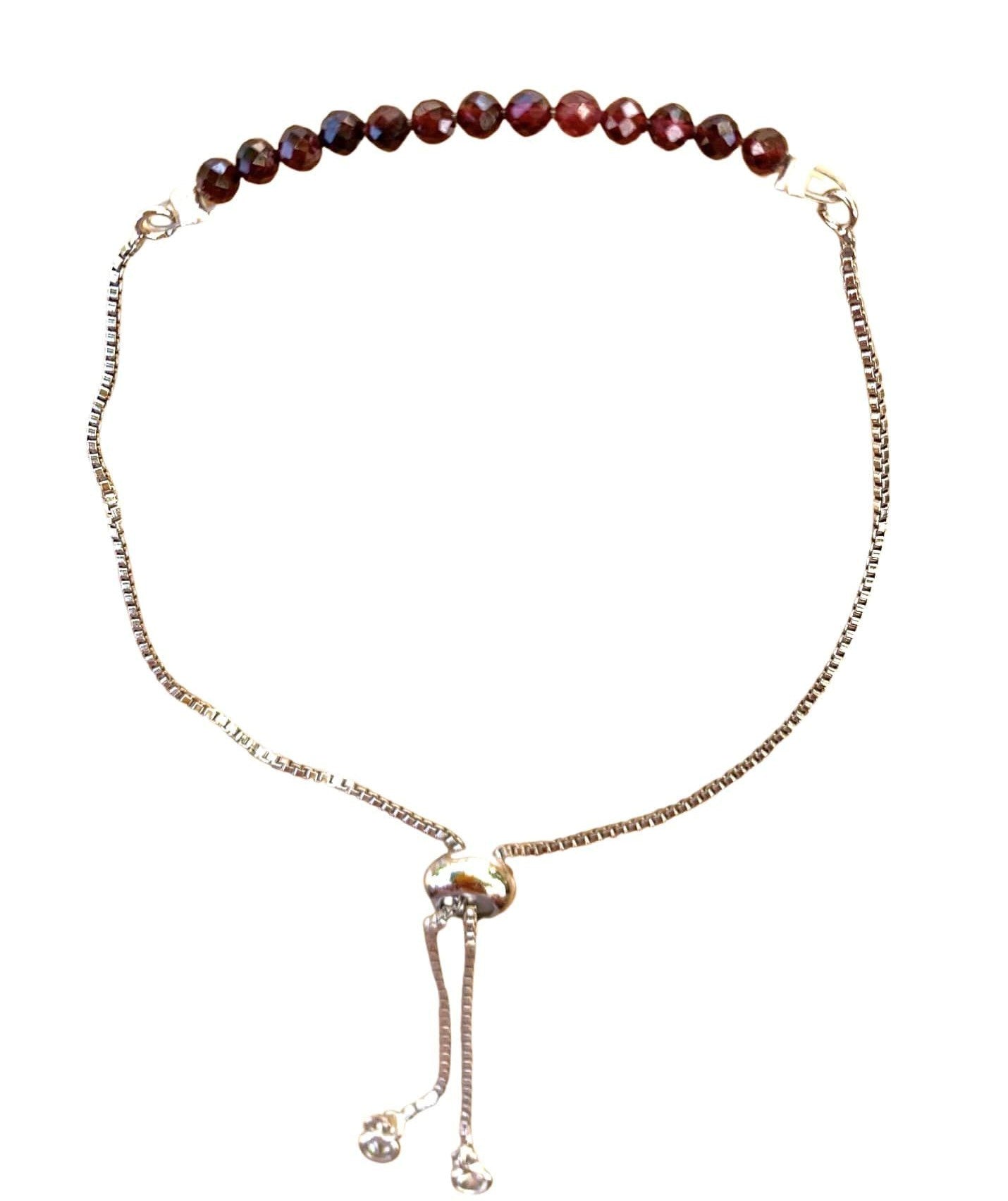 Garnet Bracelet Faceted Round Beads with Adjustable Chain (January)