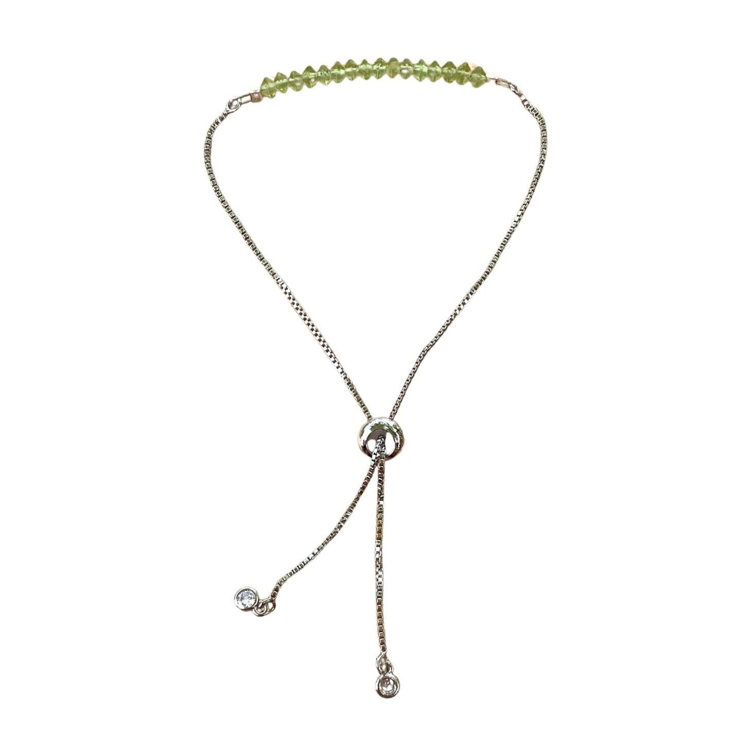 Peridot Bracelet Rondelle Beads with Adjustable Chain (August)