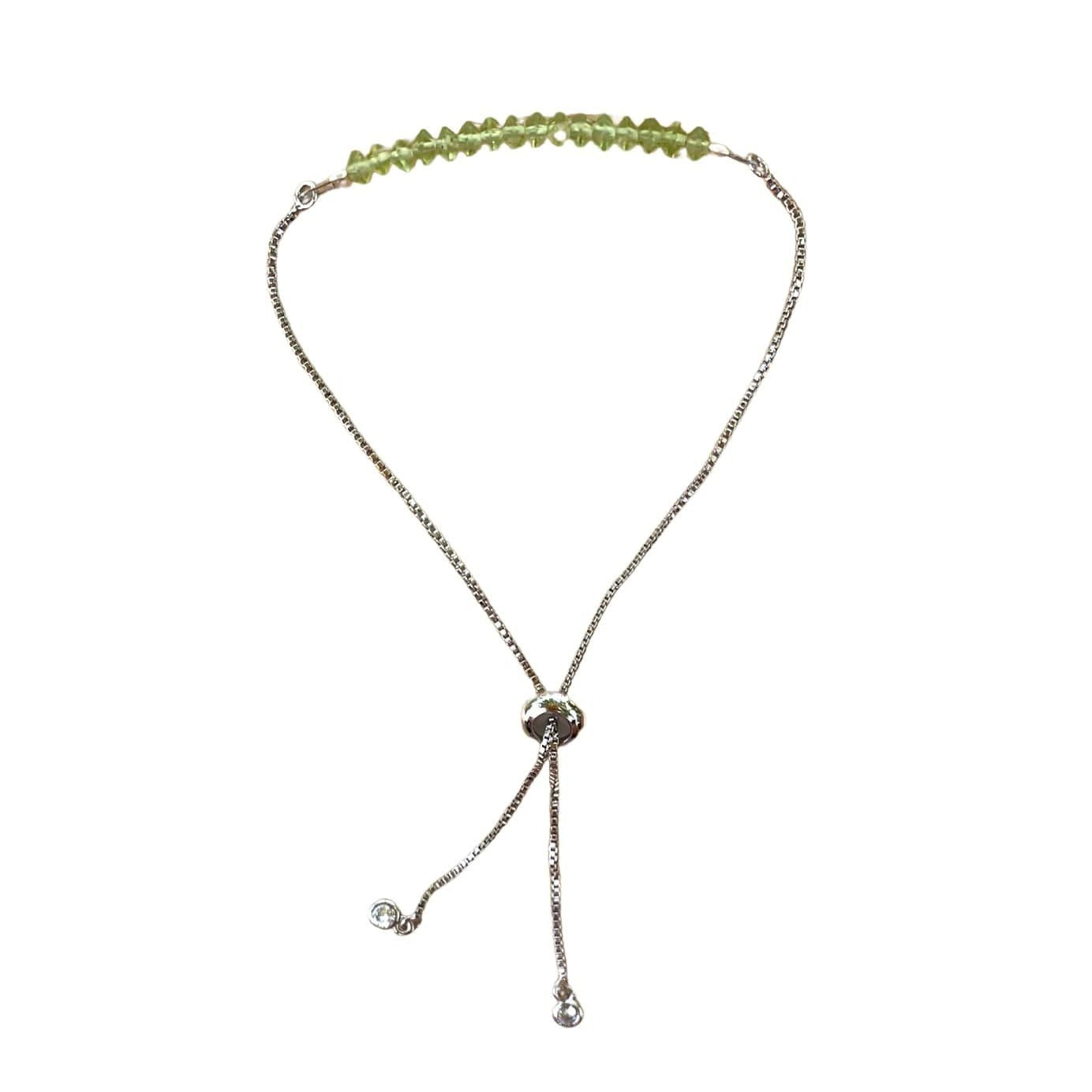 Peridot Bracelet Rondelle Beads with Adjustable Chain (August)