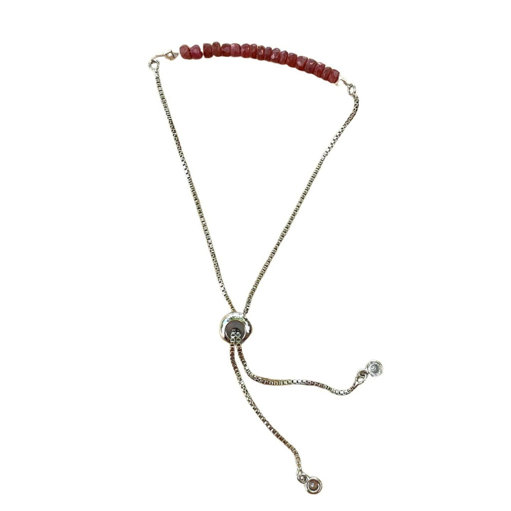 Ruby Bracelet Faceted Rondelle Beads with Adjustable Chain (July)
