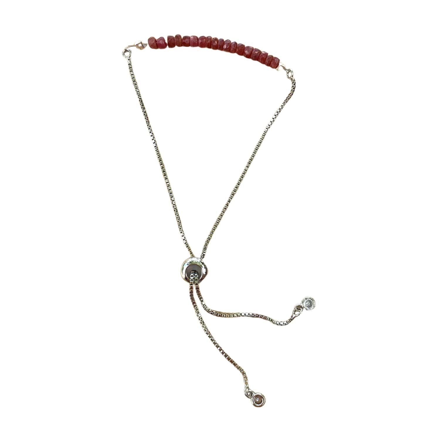 Ruby Bracelet Faceted Rondelle Beads with Adjustable Chain (July)