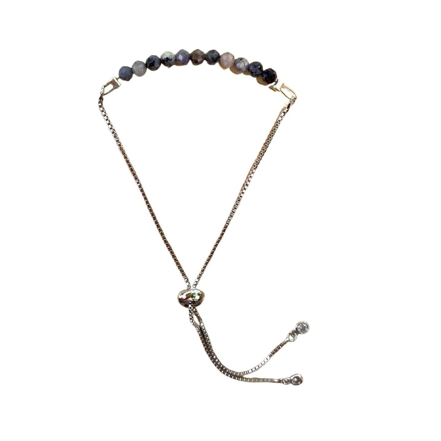 Sapphire Bracelet Faceted Round Beads with Adjustable Chain (September)