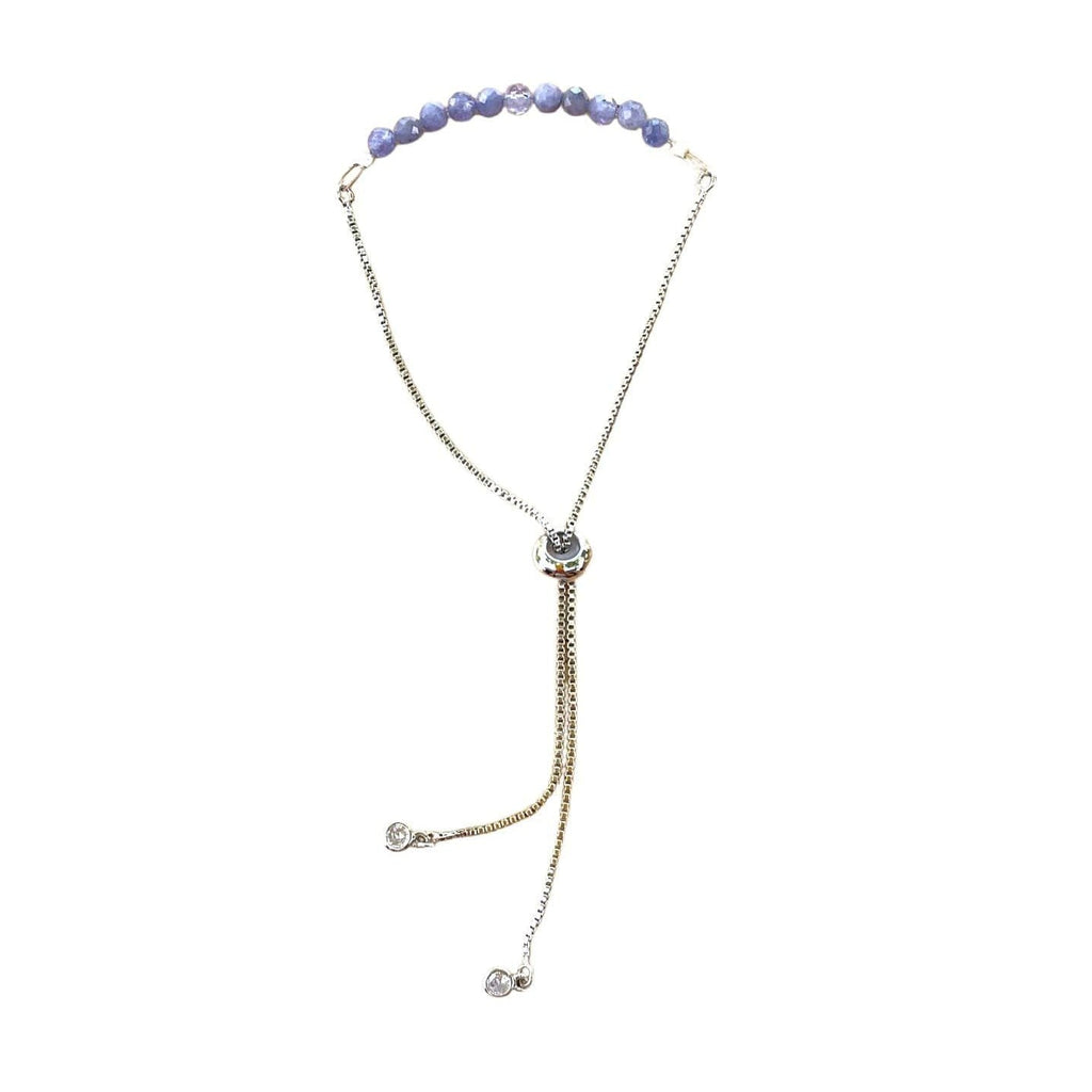Tanzanite Bracelet Faceted Round Beads with Adjustable Chain (December)
