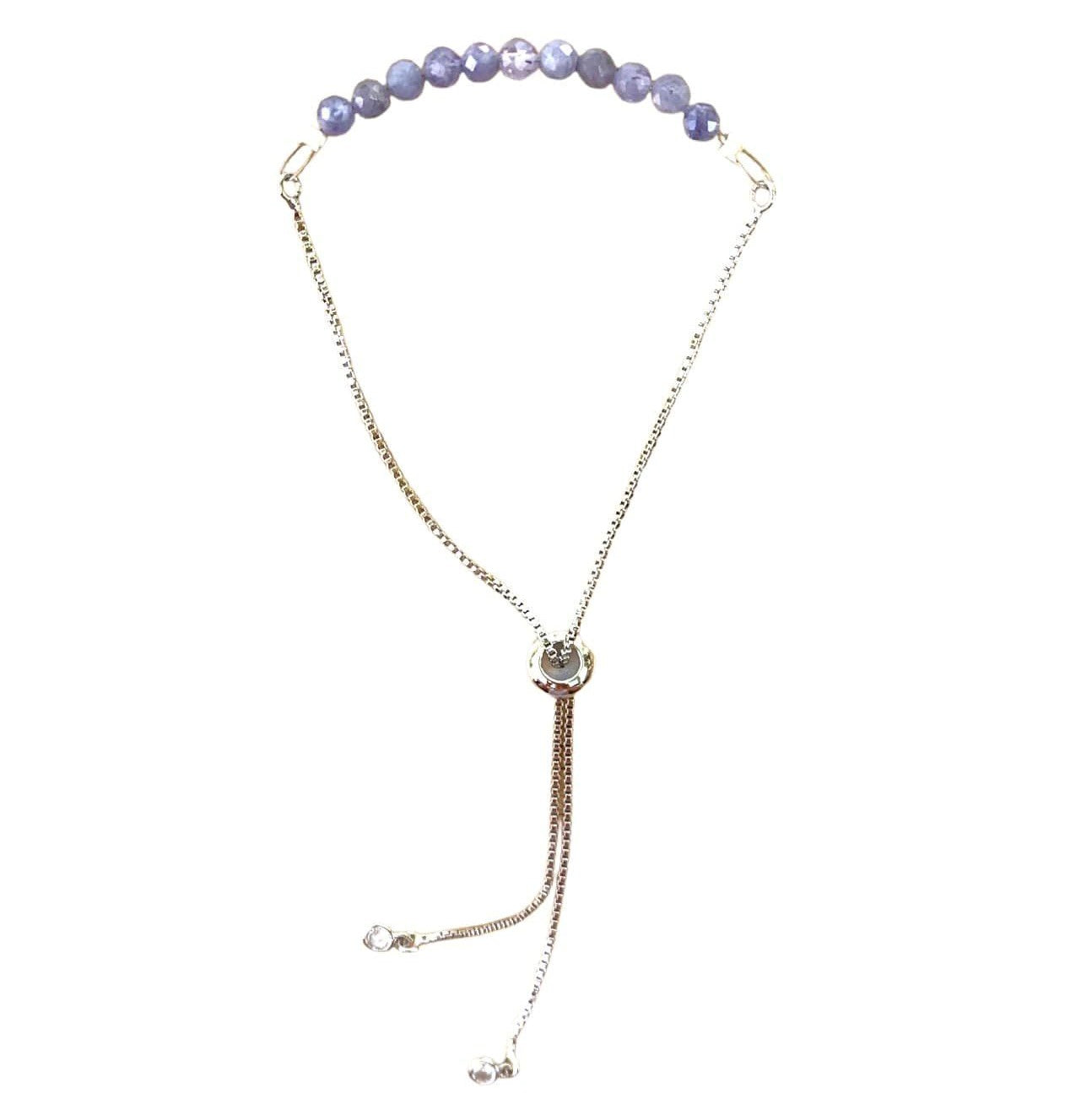 Tanzanite Bracelet Faceted Round Beads with Adjustable Chain (December)