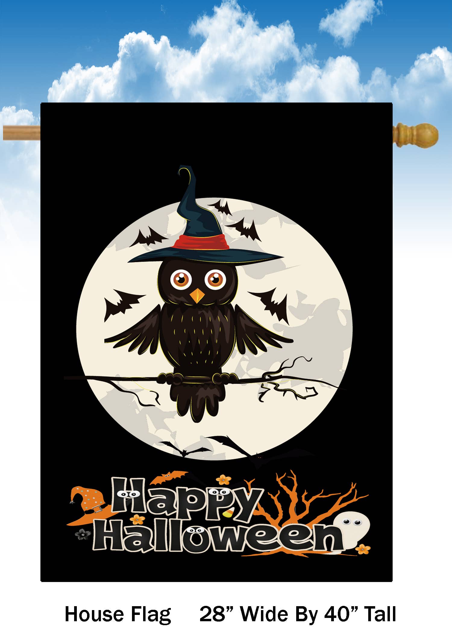 Owl on Full Moon House Flag