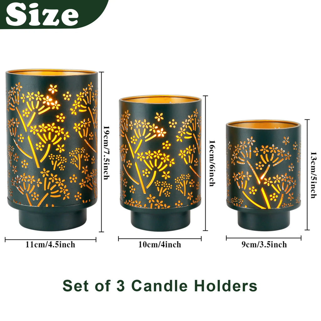 Set of 3-7.5“H Metal Green Candle Holders
