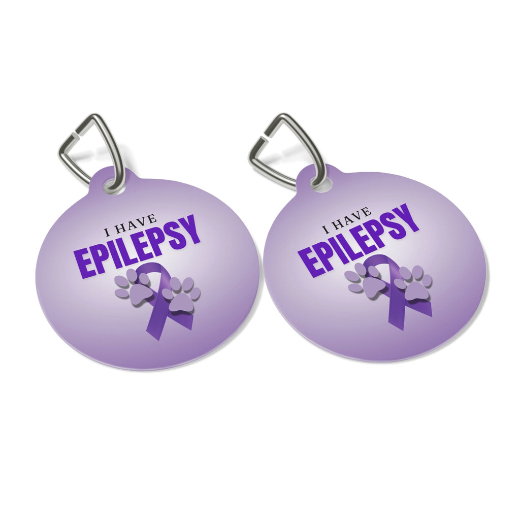 I Have Epilepsy Pet Tag – Epilepsy Awareness Collar Tag with Purple Ribbon & Paw Prints