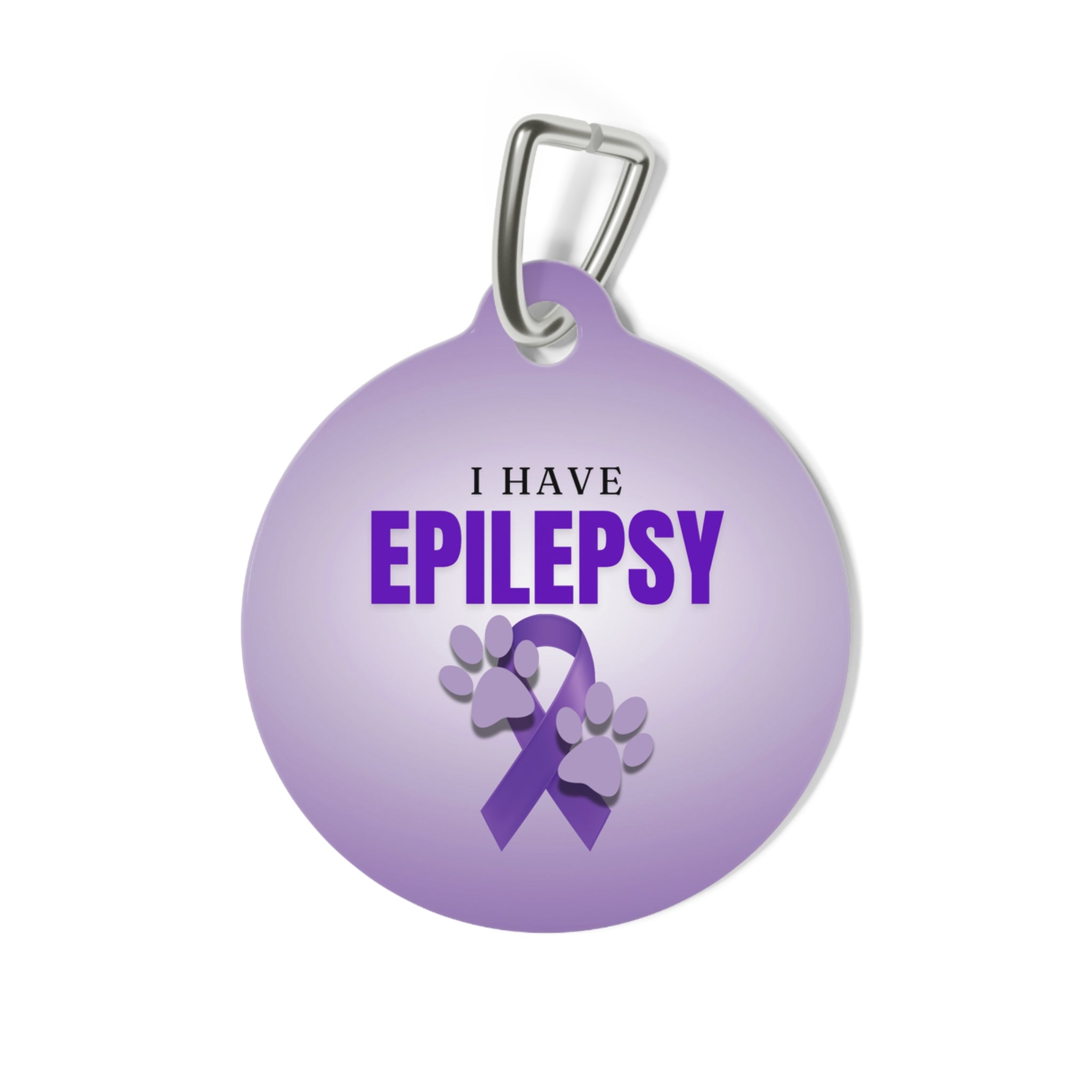 I Have Epilepsy Pet Tag – Epilepsy Awareness Collar Tag with Purple Ribbon & Paw Prints