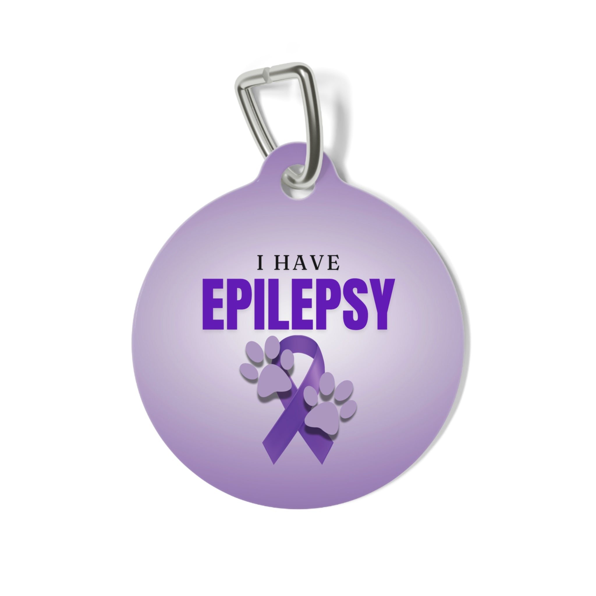 I Have Epilepsy Pet Tag – Epilepsy Awareness Collar Tag with Purple Ribbon & Paw Prints