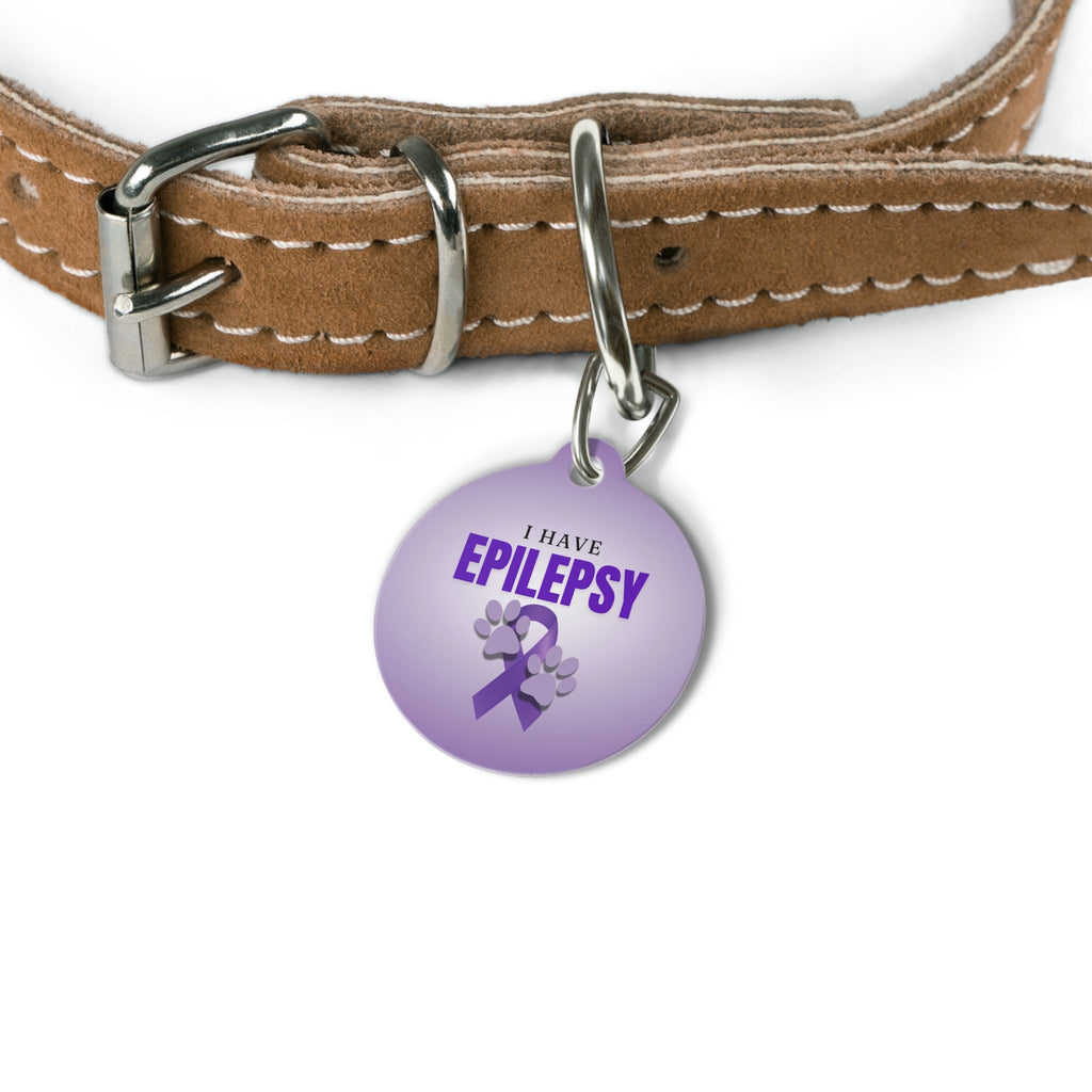 I Have Epilepsy Pet Tag – Epilepsy Awareness Collar Tag with Purple Ribbon & Paw Prints