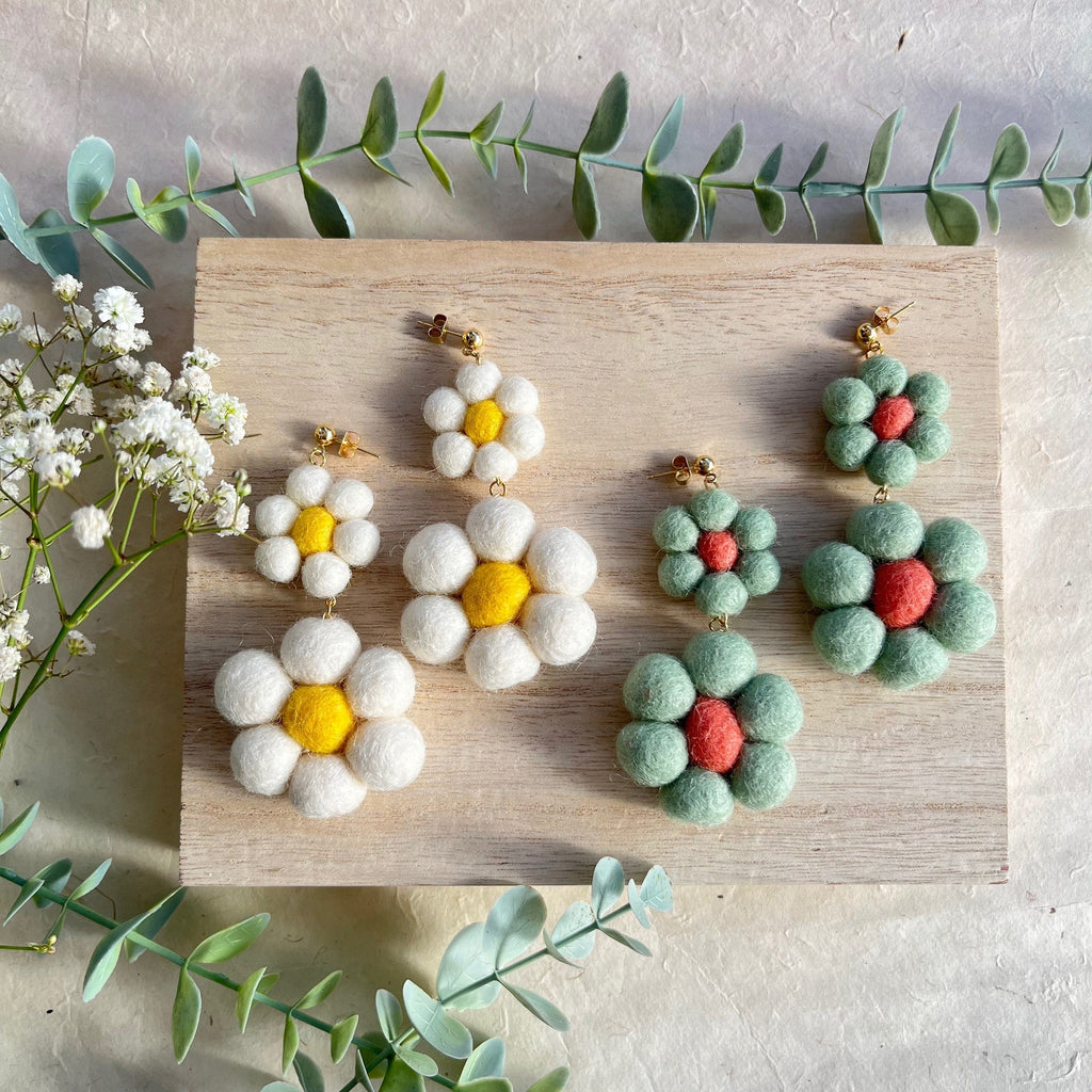 Sea Foam & Coral Double Daisy Earrings