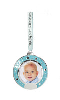 Silver Plated Baby Ornament - Round Blue Picture Frame