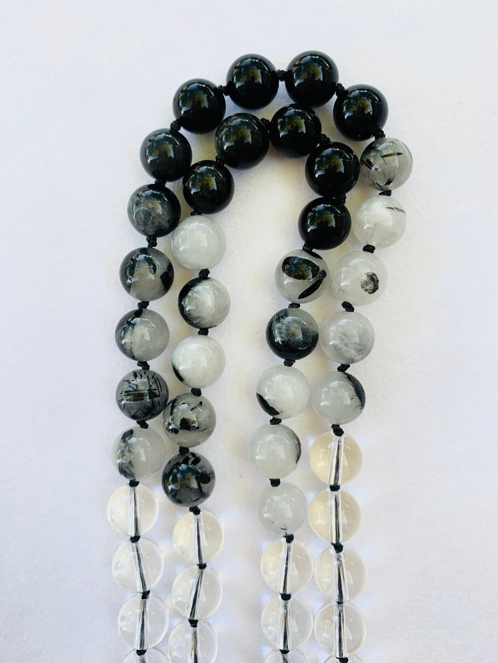 Theia Mala - Clarity - Rainbow Sheen Obsidian, Tourmalated Quartz, Clear Quartz