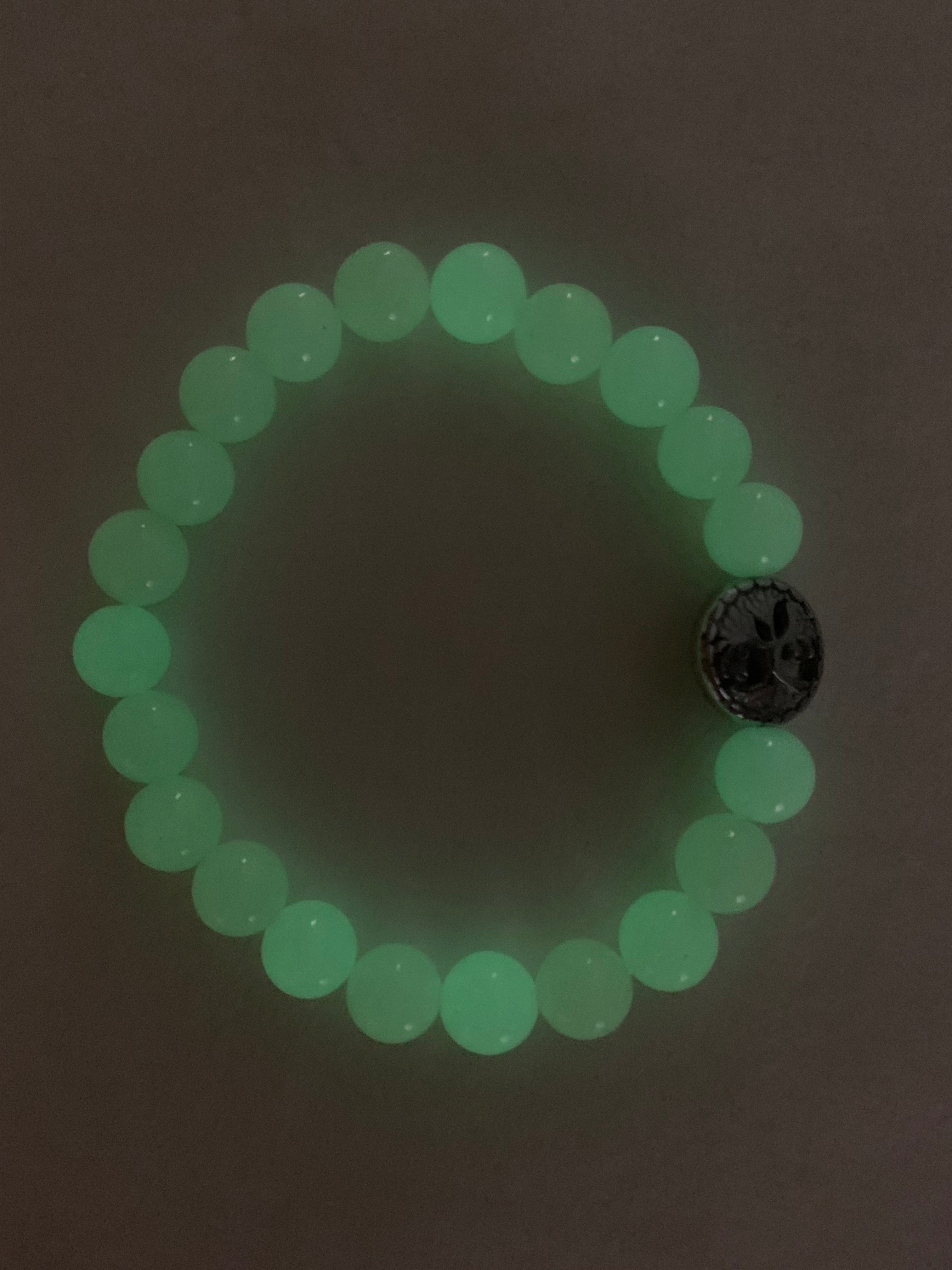 Aragonite Green/Yellow Bracelet 8 mm Round Beads - Naturally Glows in the Dark