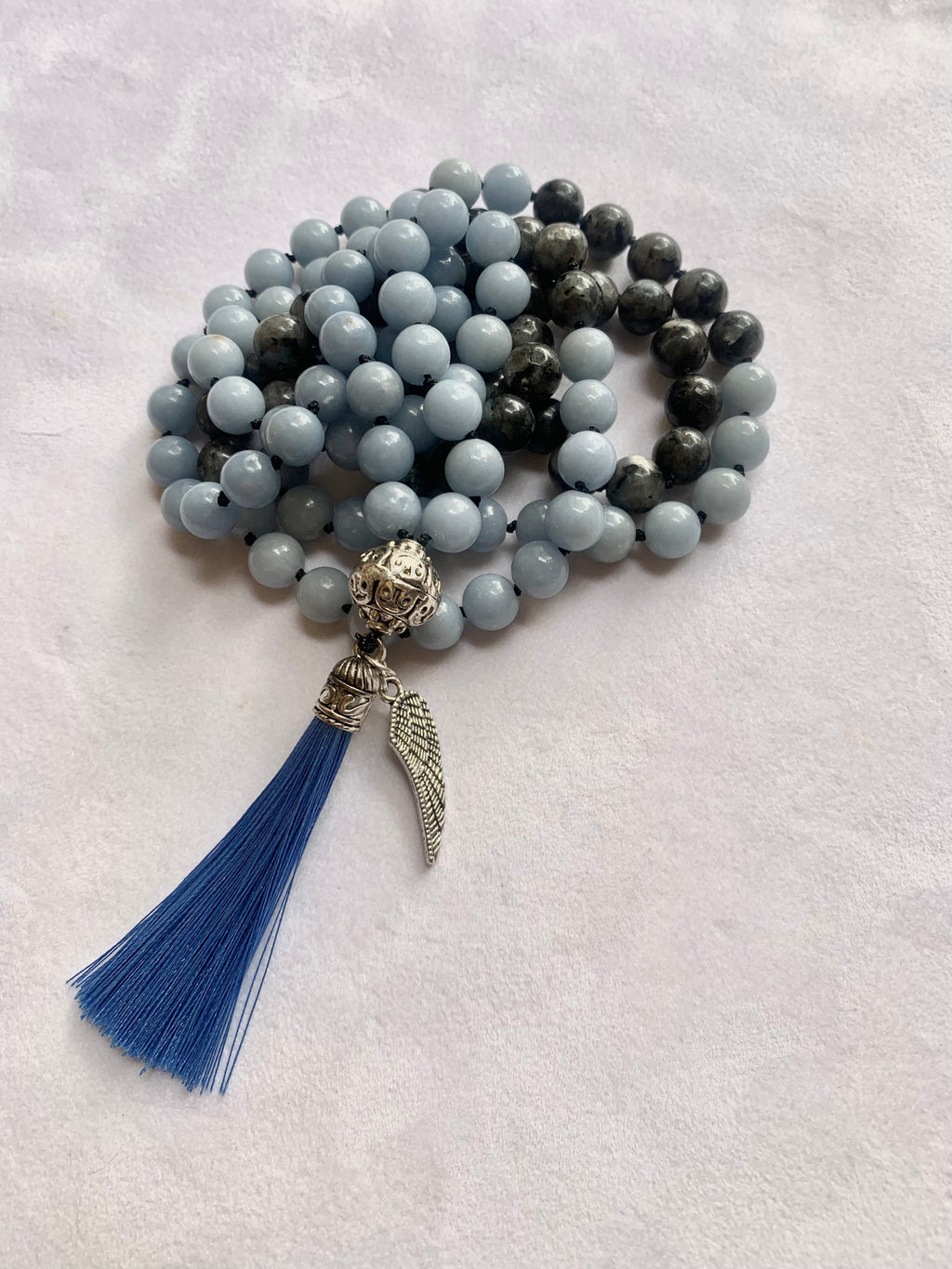 Astarte Mala - Talking to Angels - Angelite and Black Labradorite