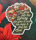 Into the Library Vinyl Sticker, 2.6" x 3"