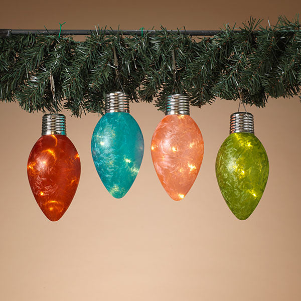 6.5 Inch Solar Lighted Frosted Bulb 4 Piece Set