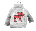 Grey Knit Sweater Ornament With  Plaid Moose