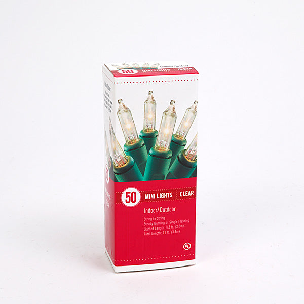 50 Indoor/Outdoor String Lights - Clear Bulb - Green Wire