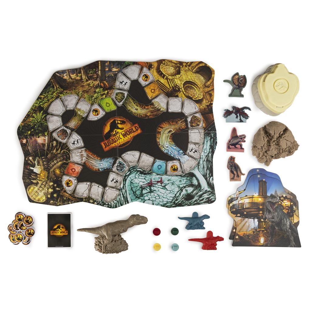 Jurassic World Dominion, Stomp N` Smash Board Game Sensory Dinosaur Toy with Kinetic Sand Jurassic Park Movie Family Game