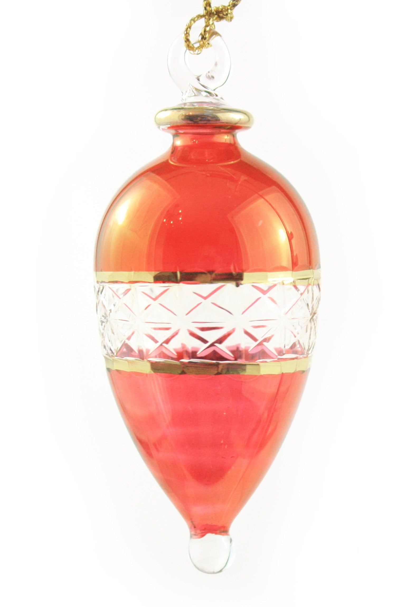 Lattice Glass Ornaments With Gold Accents - Red Teardrop