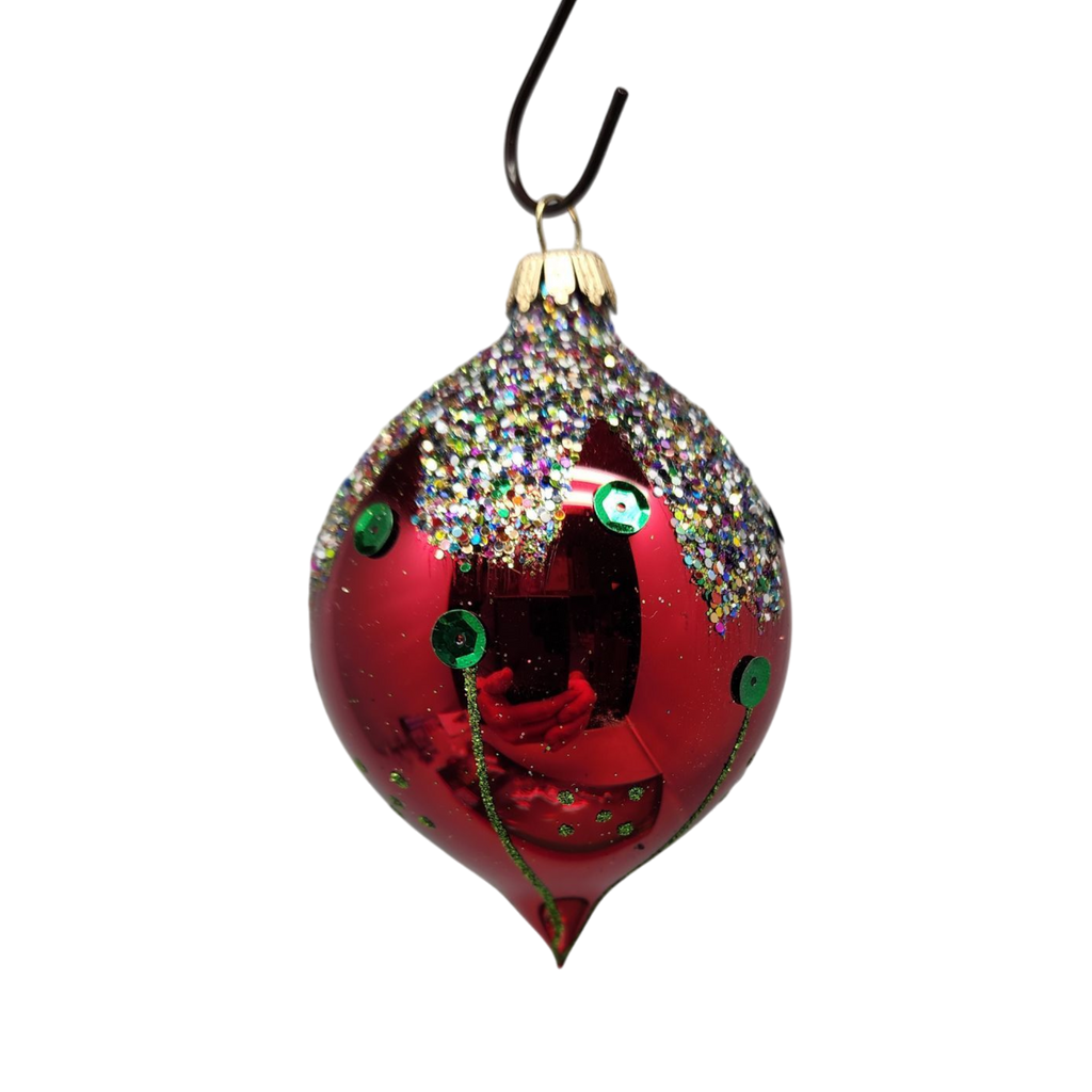 Krebs Value Glass Ornament 4 pack - Red Sequined Drops