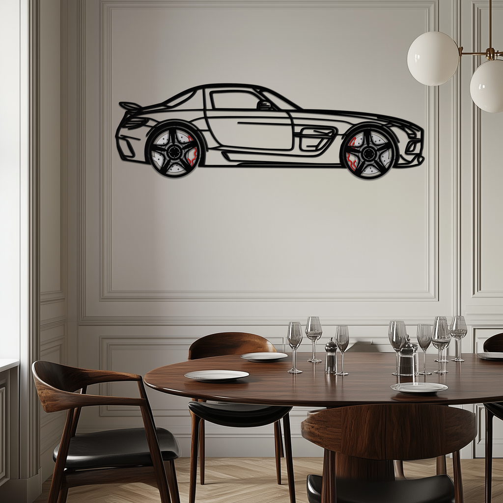 Mercedes SLS AMG Metal Wall Art – Rotating Wheel Car Silhouette • Luxury Automotive Decor • Perfect Gift for Car Lovers - KAFMEKA075
