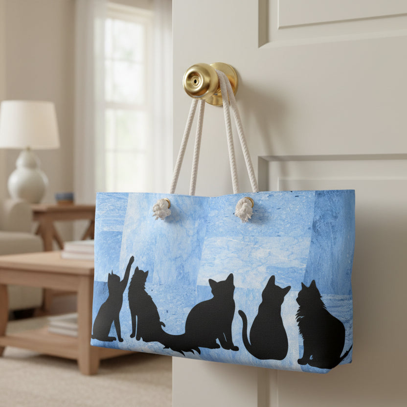 Cat Silhouette Weekender Tote Bag – Blue Cats Beach Bag