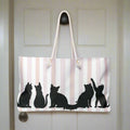 Pink Stripe Cat Silhouette Weekender Tote – Cat Lover Travel Bag