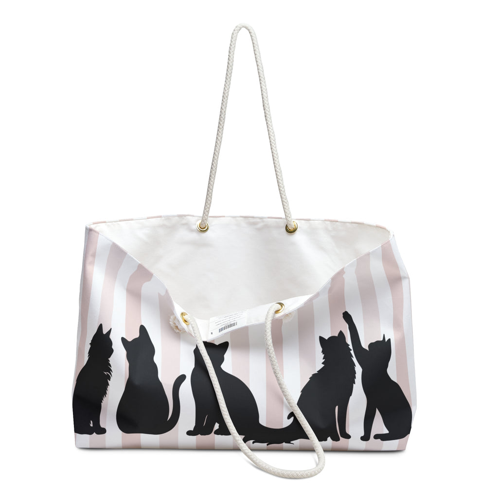 Pink Stripe Cat Silhouette Weekender Tote – Cat Lover Travel Bag
