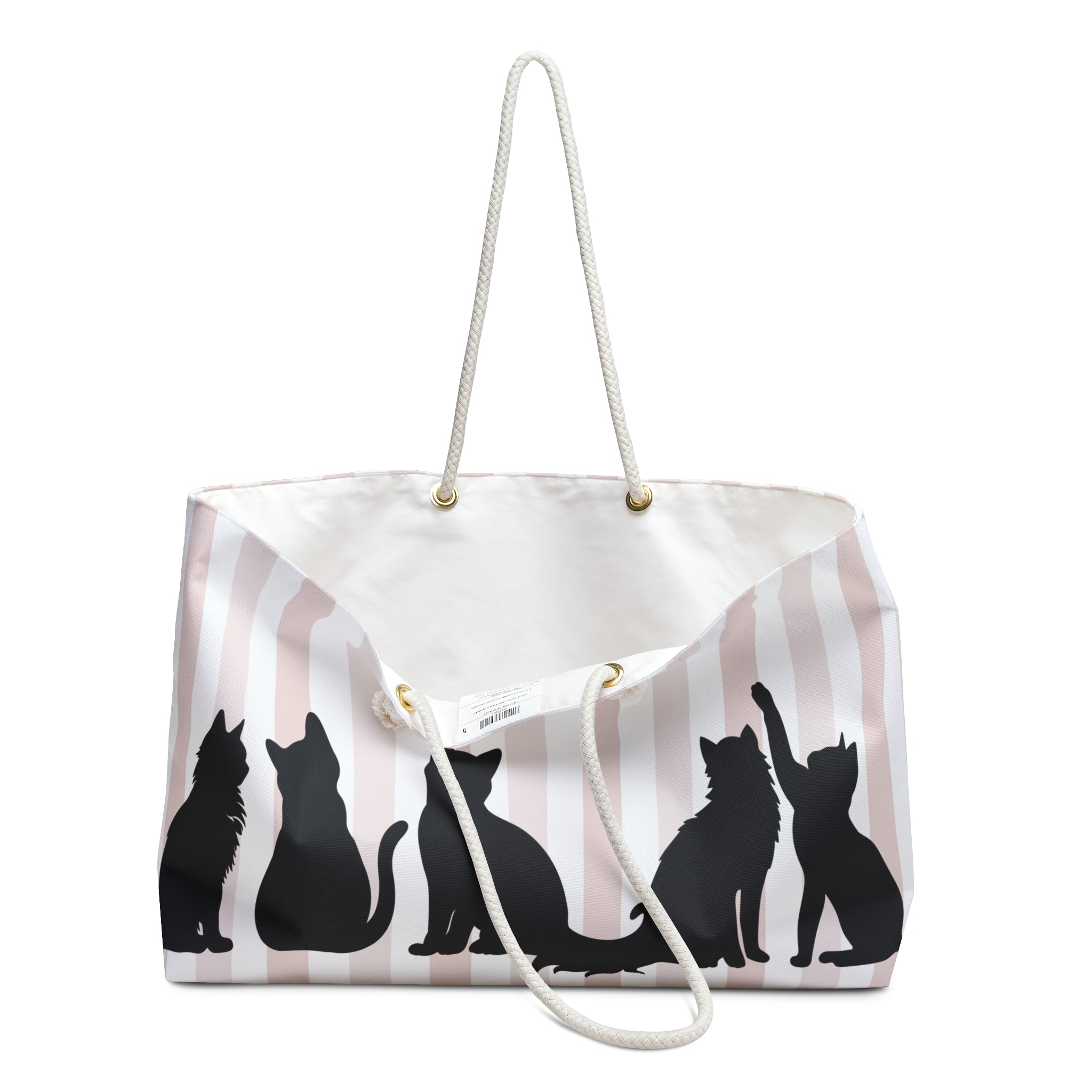 Pink Stripe Cat Silhouette Weekender Tote – Cat Lover Travel Bag