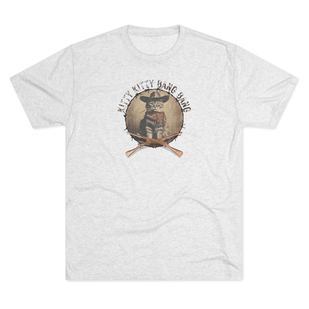 Wild Kitty Bang Bang Tri-Blend Tee – Funny Cowboy Cat Shirt