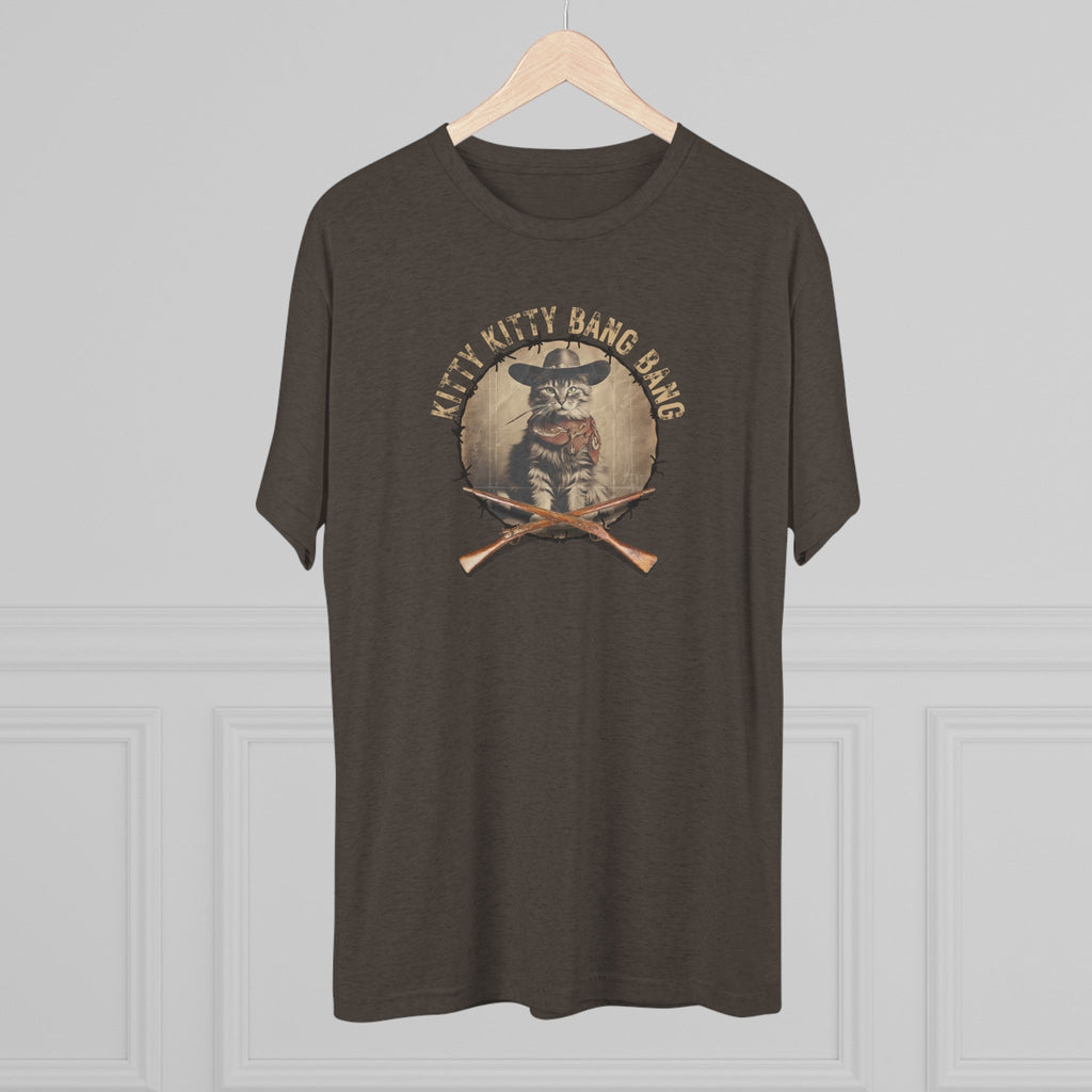 Wild Kitty Bang Bang Tri-Blend Tee – Funny Cowboy Cat Shirt