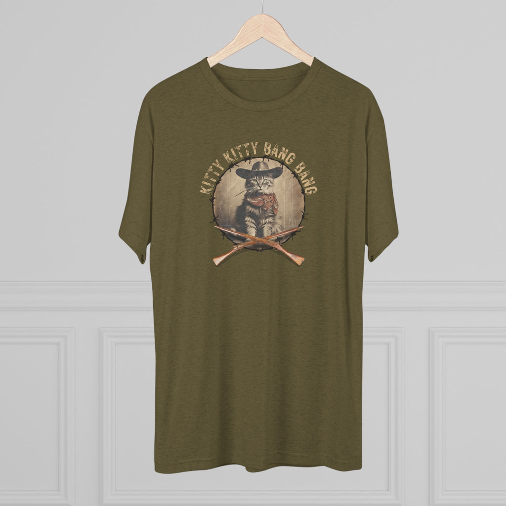 Wild Kitty Bang Bang Tri-Blend Tee – Funny Cowboy Cat Shirt